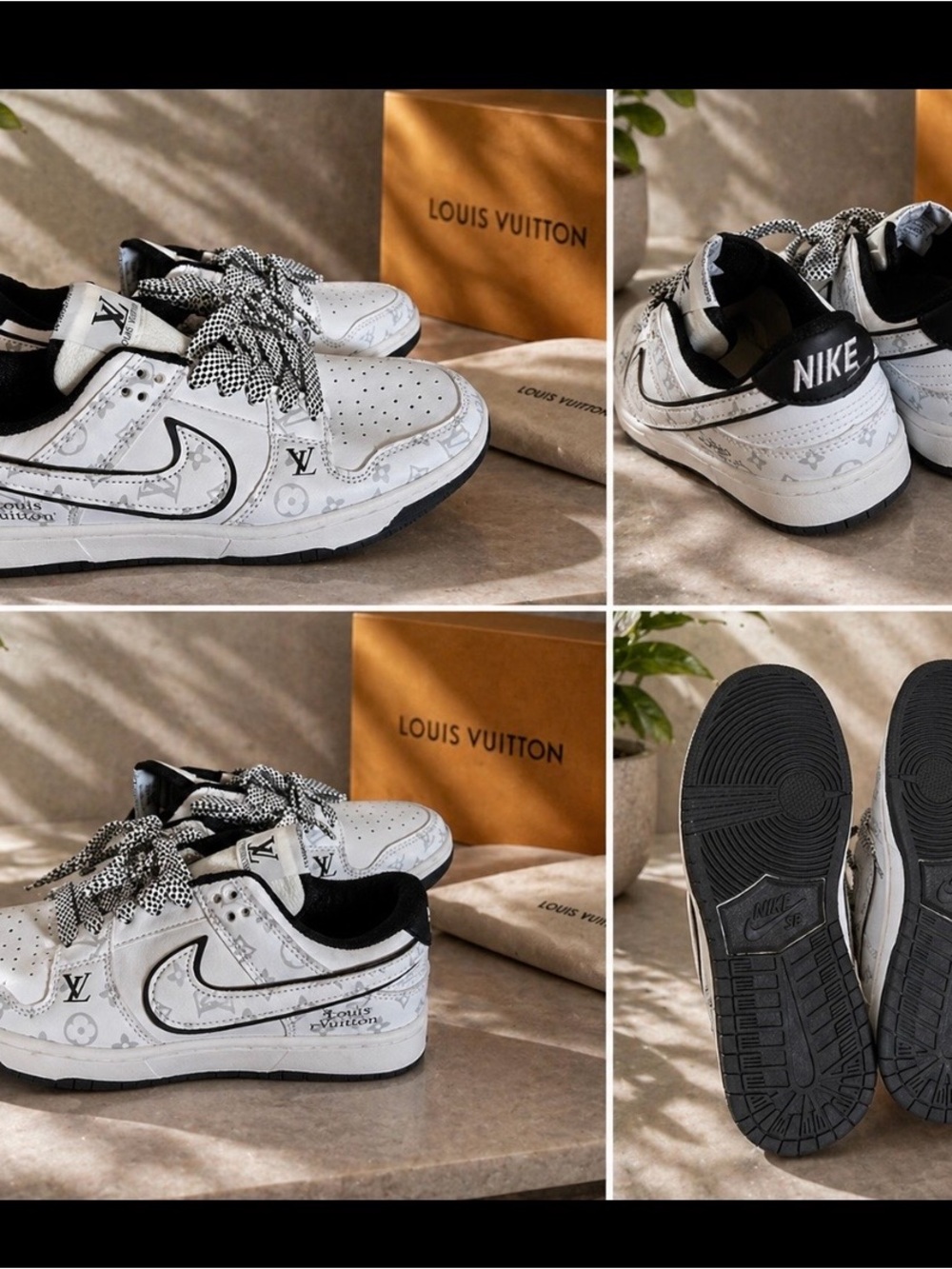 Custom made White & Black Monogram Low-Top Sneakers